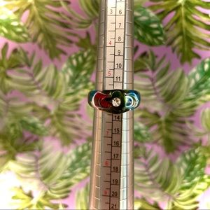 Rainbow Resin Ring with Diamond - Size 6